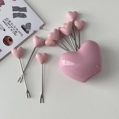 Набор десертных вилок в форме сердца из нержавеющей стали - Милый дизайн с двумя зубцами для тортов и фруктов