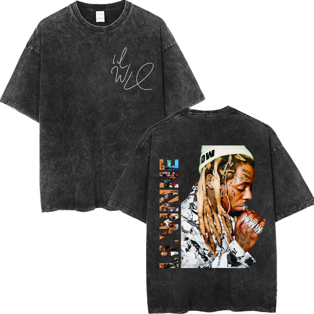 Vintage Washed Rapper Lil Wayne Print T Shirt High Quality Fashion Short Sleeve Tshirt Men Women Summer Casual Cotton Tshirts