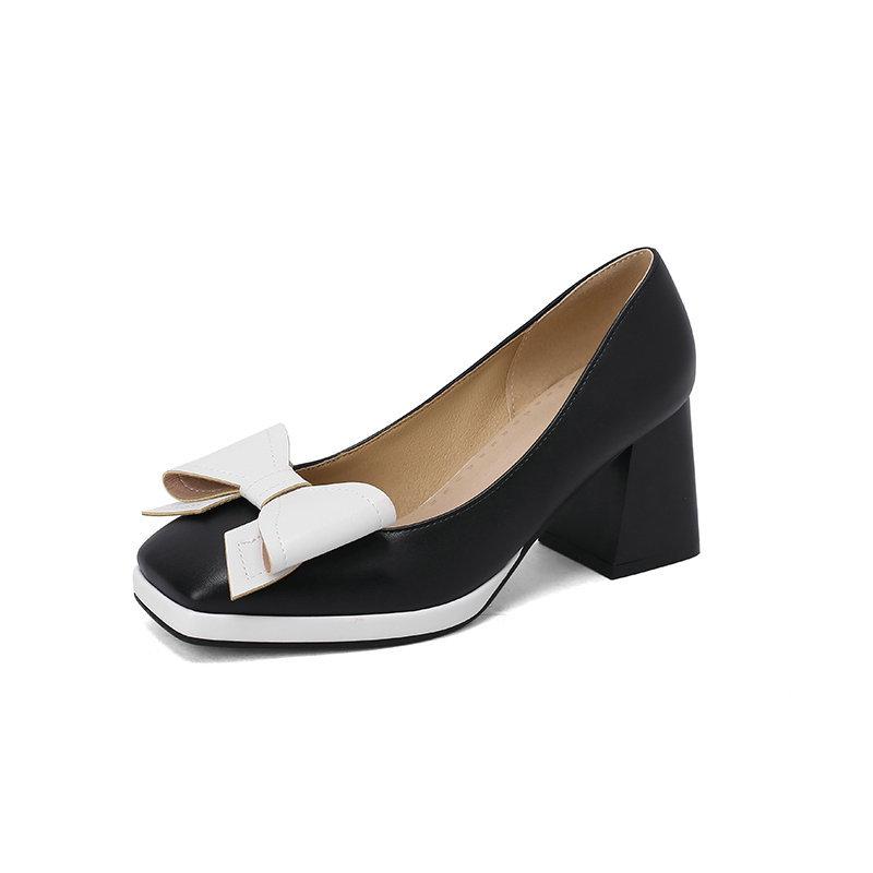 Модные милые туфли-лодочки на каблуке с бантом для женщин, большого размера, повседневные, элегантные, синие, красные, на среднем блочном каблуке, для офиса, вечеринки, свадьбы