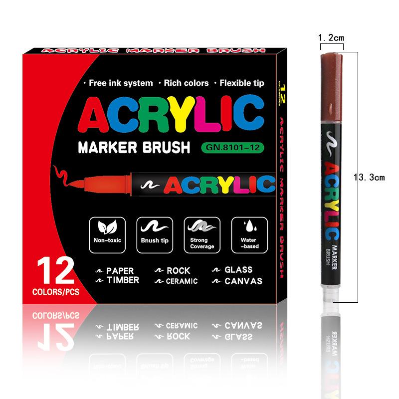 8101 Акриловые маркеры с мягким наконечником - 12/24 цвета для студенческого творчества, DIY и граффити