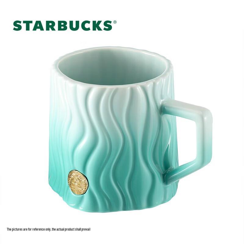 Starbucks Green Stripe Embossed Badge Mug