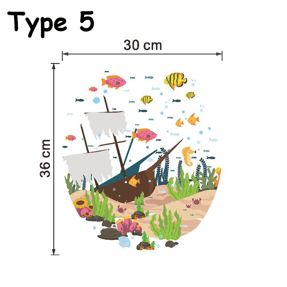 Commode Ornament Home Decor Bathroom Cartoon Fish Sea-lives Decals Toilet Stickers Underwater World