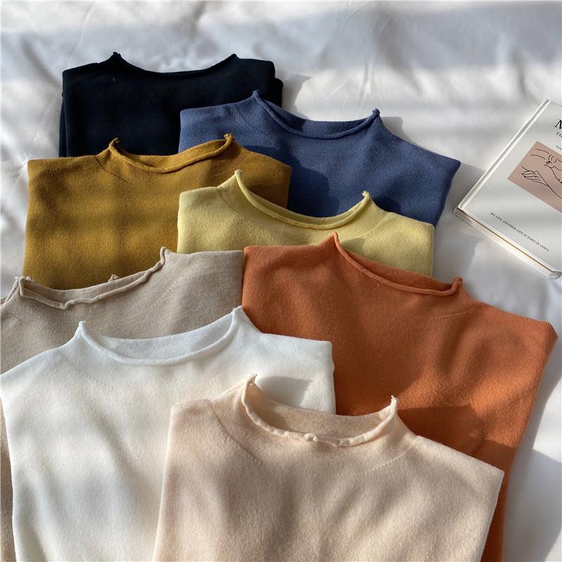 Autumn and Winter Women's Bottoming Shirt Knitwear Half High Neck Thin Section of The Inner Sweater Long-sleeved Tops