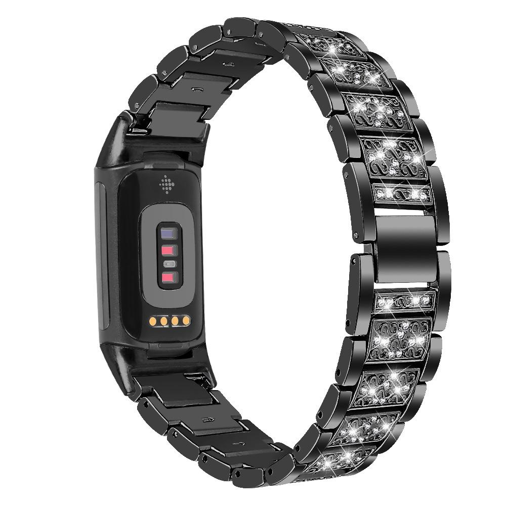Металлический браслет с бриллиантами для Fitbit Charge 5/6: Сплавная цепь со стальным ремешком