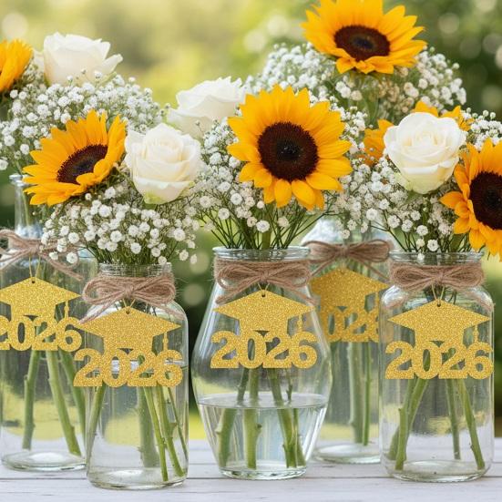 Украшения для выпускного 2026 года, centerpiece для стола на вечеринку по случаю выпускного с подвесными карточками и декоративными топперами, набор декора на тему церемонии для обеденного стола