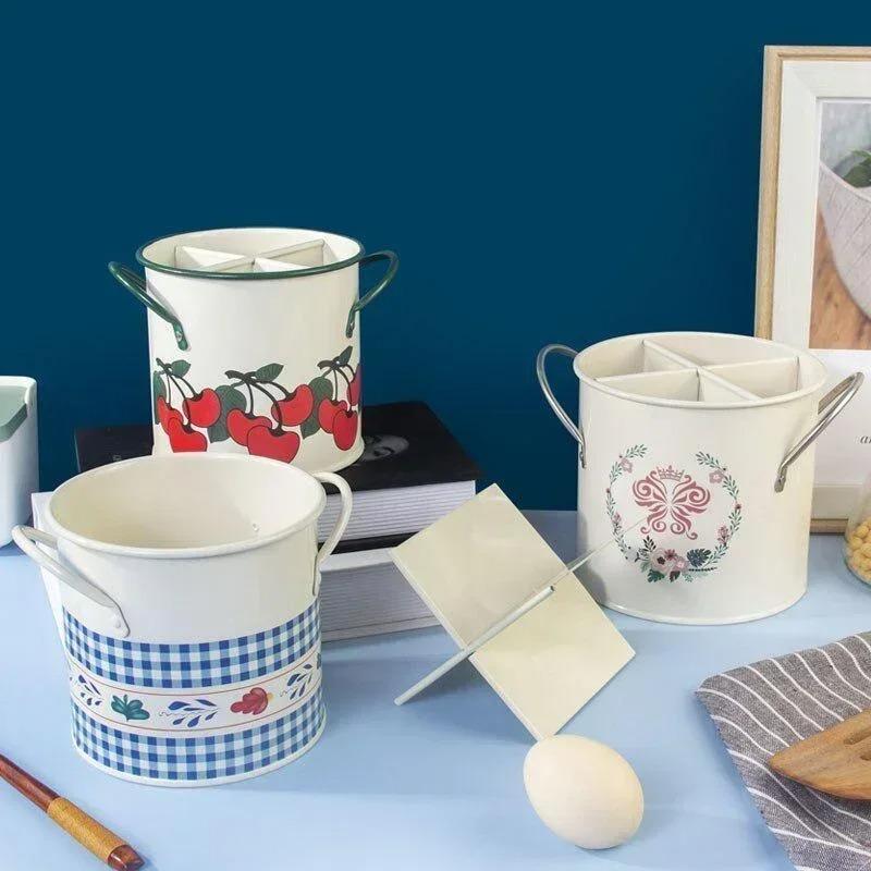 Ретро-ведро для хранения столовых приборов, сушилка с разделителем, кухонный нож и ящик для хранения вилок, украшение для дома для кухонных принадлежностей