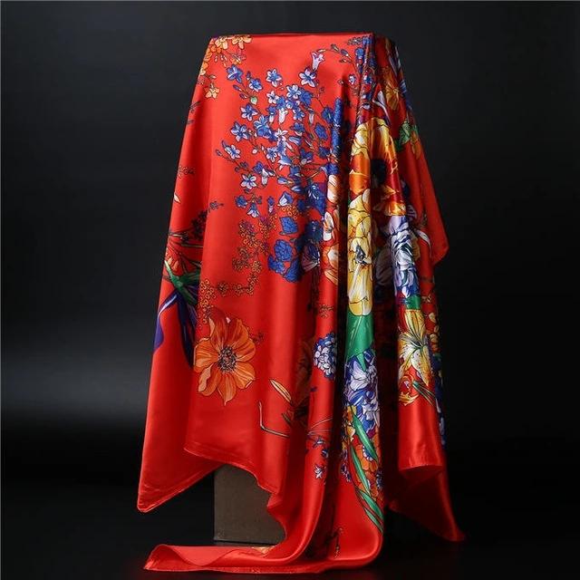 90*90cm Square Silk Scarf Women Shawl Print Satin Hijab Female Luxury Brand Square Lady Muffler Coverchief Bandanna Pareo Girl