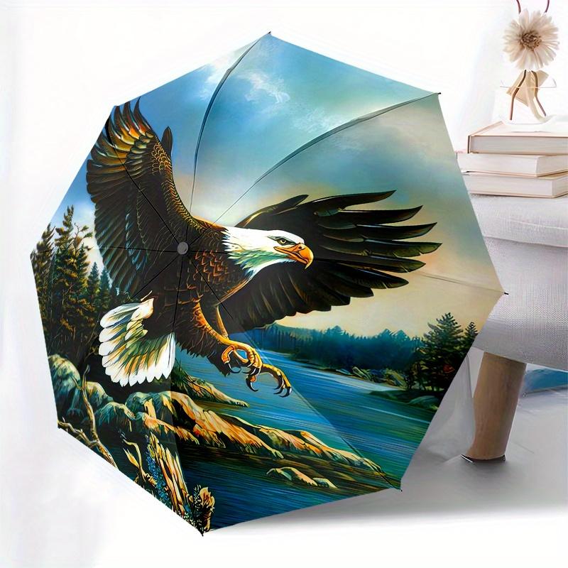 Eagle, Nature Automatic folding umbrella simple eight rib design, bright color pattern, durable iron frame, ideal for travel and outdoor, b