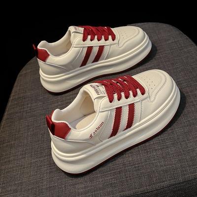 2025 весна и осень новая платформа белые туфли маленькие женщины круглый носок шнуровка универсальные повседневные кеды спортивная обувь