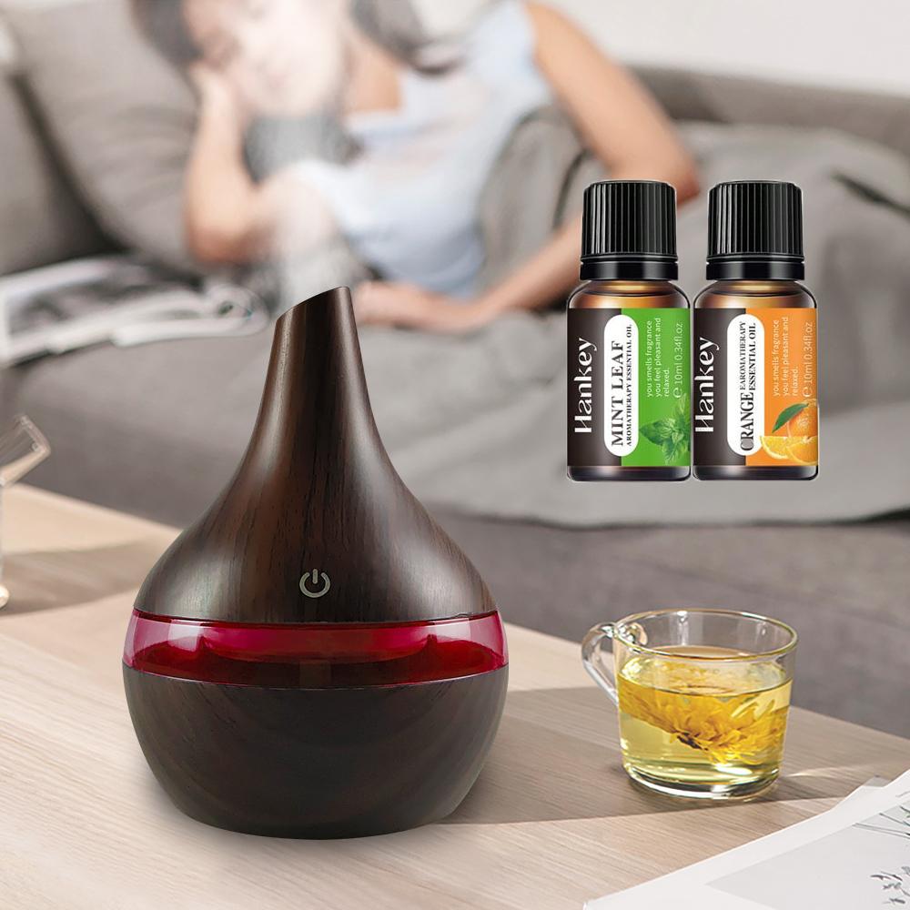 Diffuser For Home 300ml USB Humidifier Essential Oil Diffuser Wood Grain Design Cool Mist for Home Office Desktop Includes 2