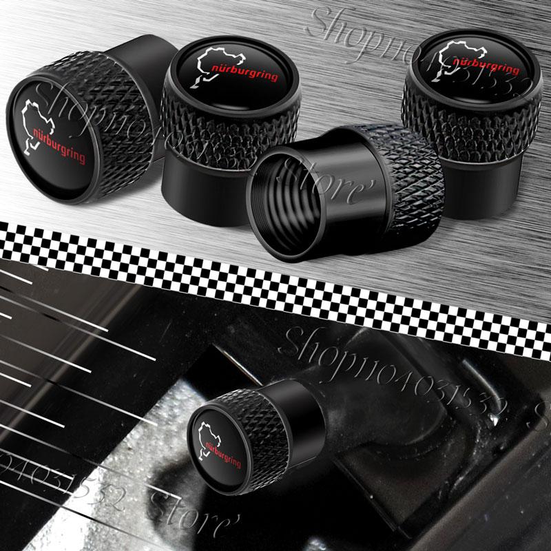 AAWI1 4Pcs Universal Metal Alloy Nurburgring Motor Sport Racing Road Logo Emblem Car Wheel Tire Valve Tyre Air Case Accessories