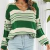 IHUASU Женский свободный полосатый свитер с V-образным вырезом и длинными рукавами, осенне-зимний свитер с градиентной вязкой