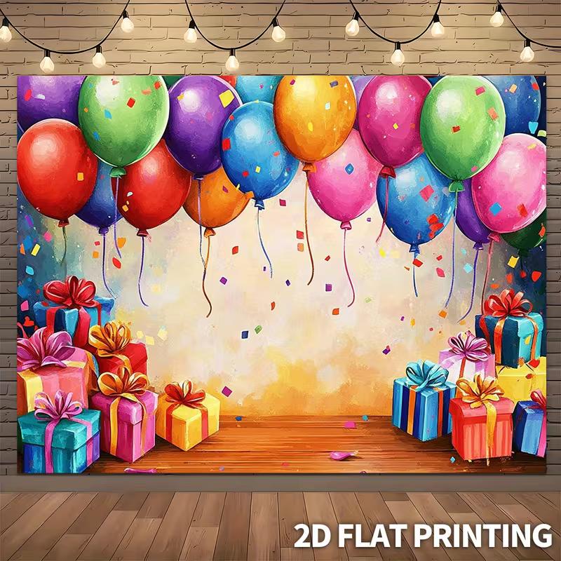 2D Vibrant Party Balloon Confetti Backdrop Photography Background Banner