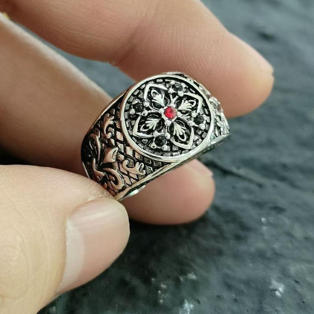 Unique Heavy Industry Thai Inlaid Zircon Pattern Open Ring Creative Fashion Ring