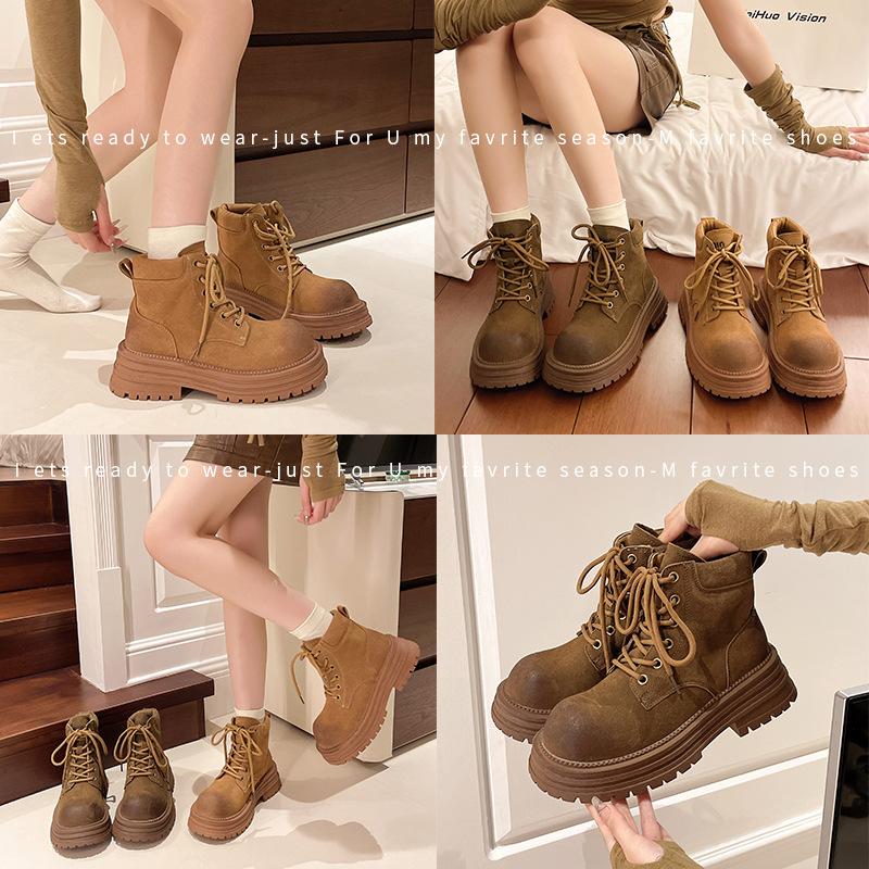 Ретро полированная матовая кожа письмо ботинки Мартина женские новые на толстой подошве шнуровка модные ботинки-локомотивы