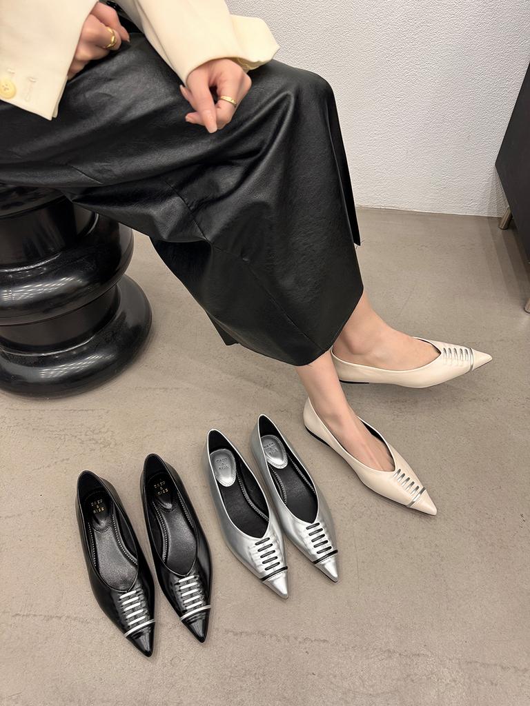 Мода Черный Серебристый Белый Женские Лоферы Острый Носок Туфли На Низком Каблуке Плоские Летние Повседневные Балетные Танцы Модные Мюли Размер 35-39