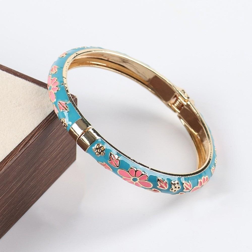 Colorful Flower Bangle Enamel Women's Hand Bracelet Vintage Cloisonne Bangle Jewelry Gifts