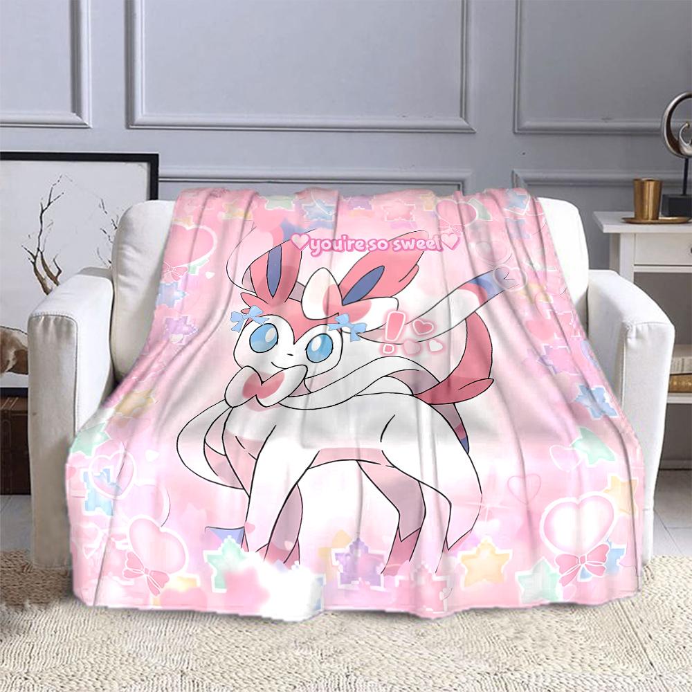 Cute Sylveon Eevee Pink Blanket for Couch or Bed - 3D Pattern Decor Blanket - Cozy Soft Fuzzy Blankets Suitable for All Seasons