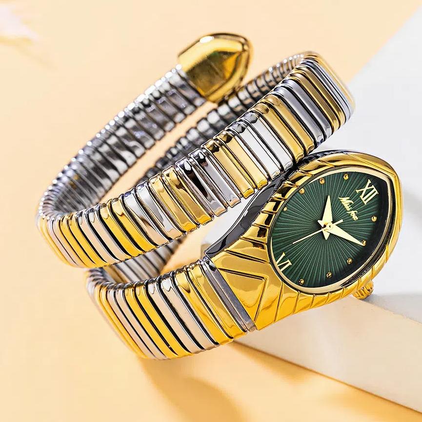 Классические часы в форме змеи для женщин, золотые, серебряные, масштабируемые, женские часы, блестящие, с бриллиантами, кварцевые, женские наручные часы