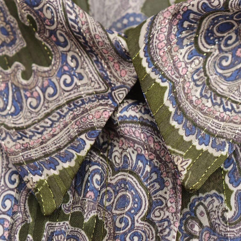 2025 Весна Женская рубашка с отложным воротником и принтом из металлизированной нити