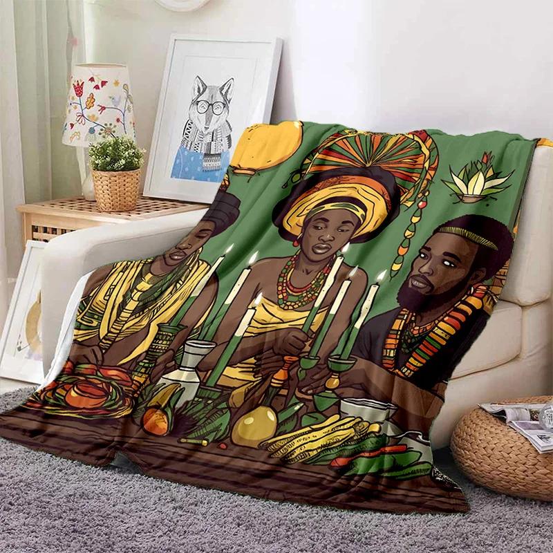 Cartoon Africa Ethiopian Painting Art Soft Flannel Blanket for Bed Bedroom Sofa Picnic,Throw Blanket for Outdoors Leisure