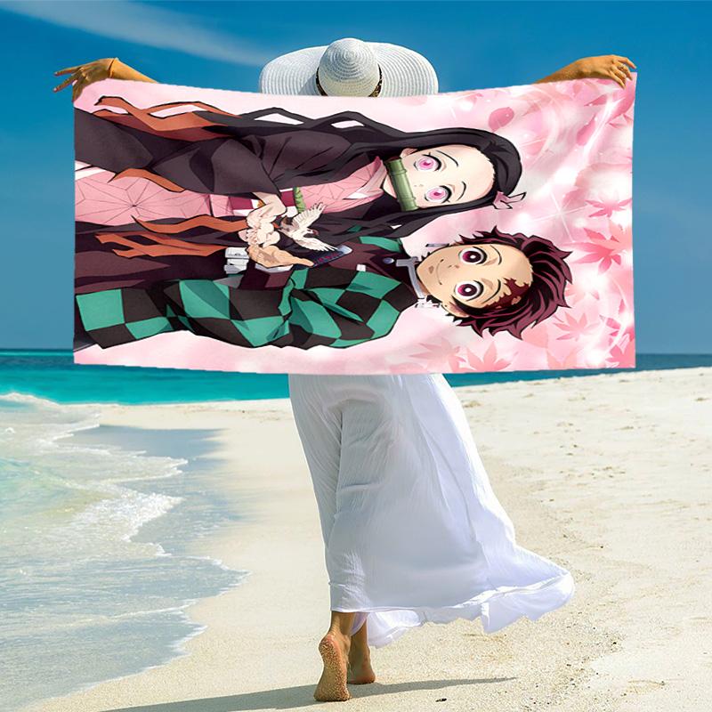 Japanese artist Koyoharu Gotouge's Demon Slayer beach towel, outdoor camping vacation swimming beach towel, outdoor absorbent bath towel blanket K36