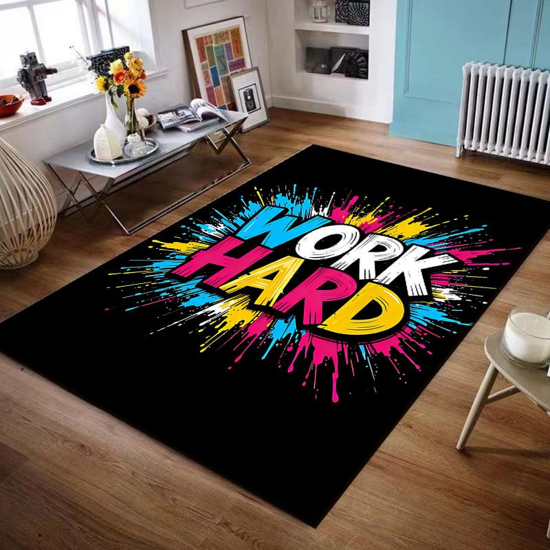 Work Hard Colorful Splash Design Non-slip rug suitable for living room and bedroom sofas
