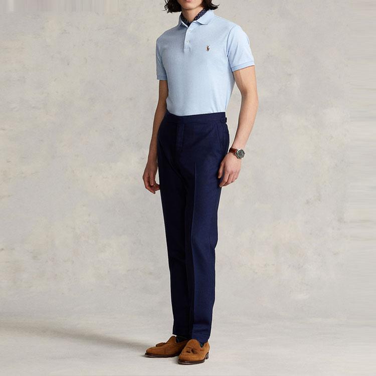 Polo Ralph Lauren SS22 Однотонная приталенная футболка-поло с коротким рукавом Мужские топы Синий MNPOKNI1N821582-400