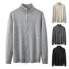 Men's Solid-color Double-zipper Cardigan Sweater Jacket, Unisex Stand-up Collar Knitted Sweater Top