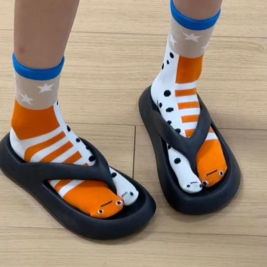 1/2Pairs Women Split 2-Toe Socks Breathable Elastic Moisture Wicking Soft Cartoon Print Flip Flop Cotton Socks