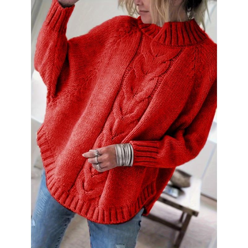 Женский винтажный черный свитер с косами, высоким воротом, свободного кроя, повседневный пуловер, винтажный свитер | Узор косы, платье-свитер