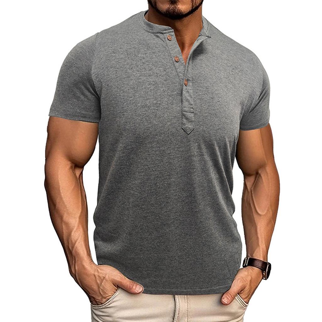 Men's Summer Solid Color Vintage Collar Short Sleeve Stretch Sports T-Shirt Tops