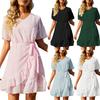 Summer Dresses for Women Wrap V Neck Swiss Dot Ruffle Mini Dress Chiffon Short Sleeve Dress