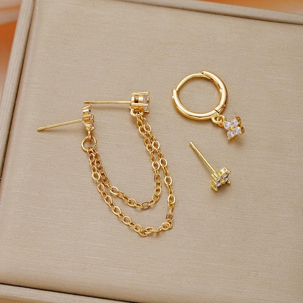 3 Pcs Exquisite Zircon Flower Earrings Set For Women Elegant Sparkling Zircon Cartilage Piercing Earring Fashion Daily Jewelry