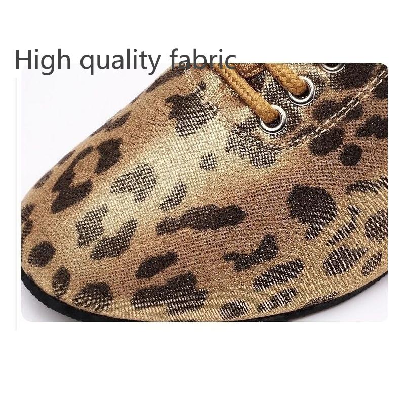 Fashion Golden Leopard Print Women Girls Latin Shoes Teacher Shoes Lace Up Modern Ballroom Jazz Practise Shoes 5CM Heel