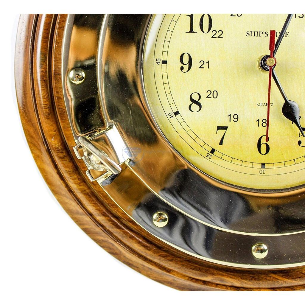 Настенные часы «Время» из цельной латуни в морском стиле на эксклюзивной подставке из отборного палисандра | Премьер Элитный Настенный Декор Подарки (14 дюймов)