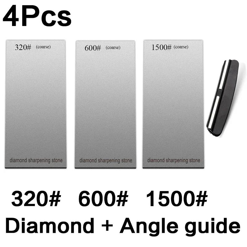Алмазные точильные камни 120/600/1500/3000 грит Точилка для ножей Нескользящая основа Набор инструментов для заточки кухонных ножей Пластина-хлопья