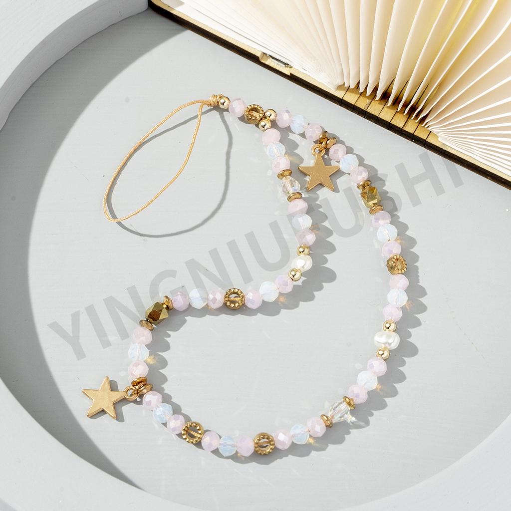 2025 New Fashion Cute Acrylic Beaded Mobile Phone Chain Star Pendant Telephone Strap Lanyard Cellphone Hanging Rope for Women
