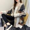Fashion Loose Knitted Cardigan Printed Sweater Women's 2025 New V Neck Long Sleeve Casual Office Simple Spring and Autumn Coat Outside Clothing
