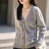 2025 Autumn/Winter Women's V-Neck Wool Cardigan - Loose, Solid Color, Long Sleeve Knit Sweater