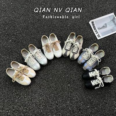 Женские ретро кроссовки из натуральной кожи в немецком стиле, 2025, универсальная повседневная обувь, стройнящие, на плоской подошве