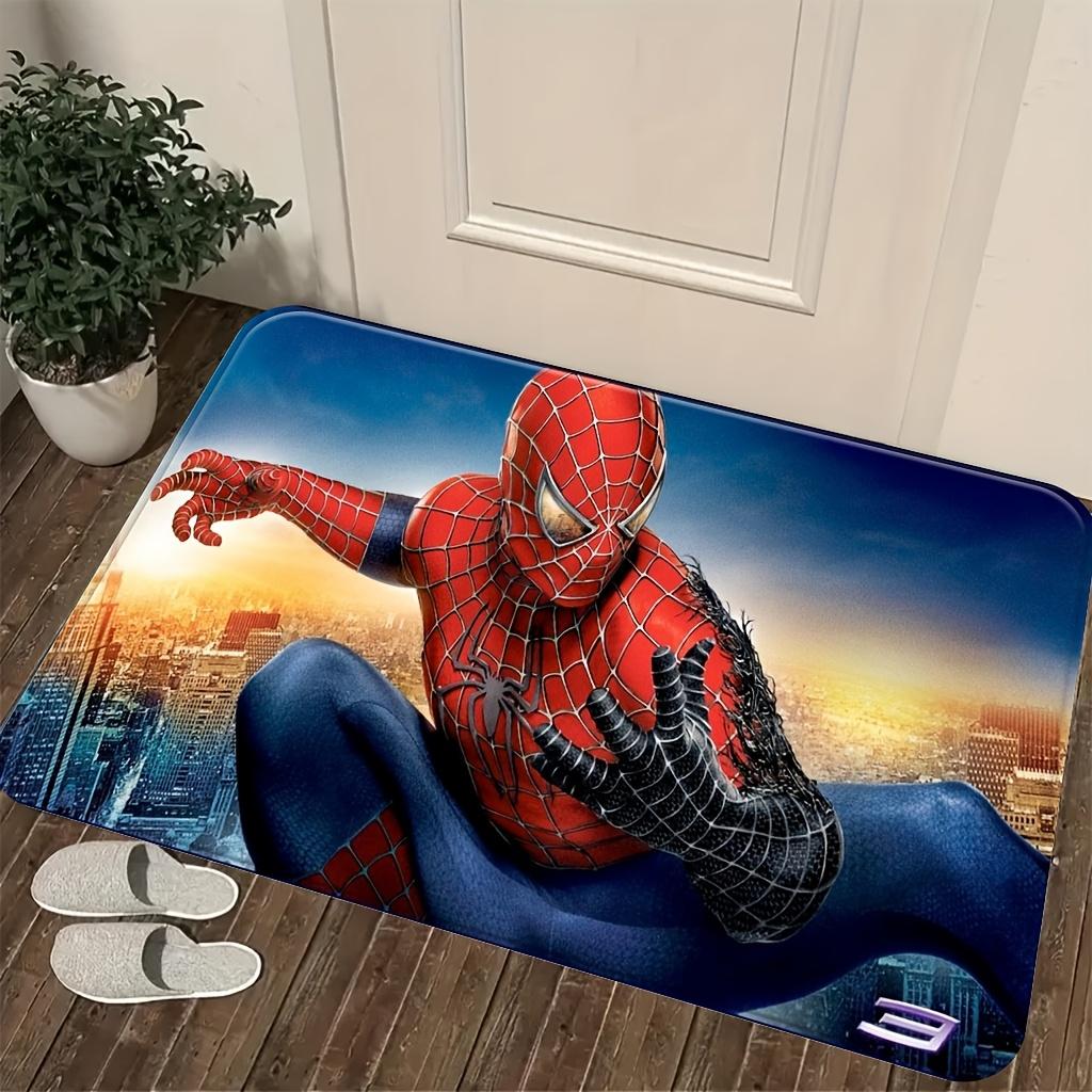 Marvel 1pc Cartoon Print Doormat, Spider-Man Red and Blue Spider-Web Suit with City Background in Dynamic Pose, Easy to Clean,