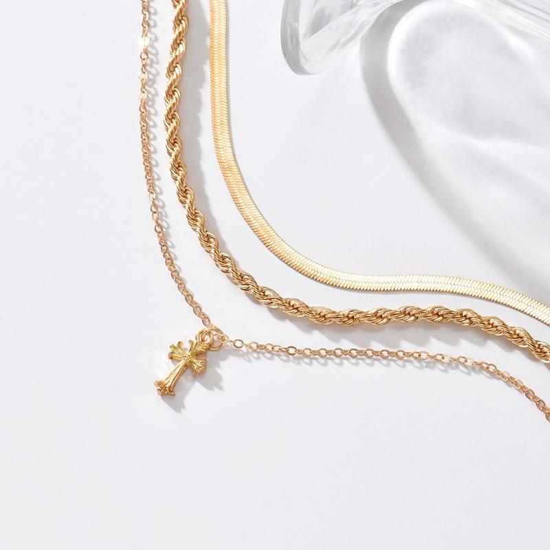 Cross Pendant Necklace Metal Jewelry Women's Personality Fashion Cold Wind Multi-layer Stacking Collarbone Chain