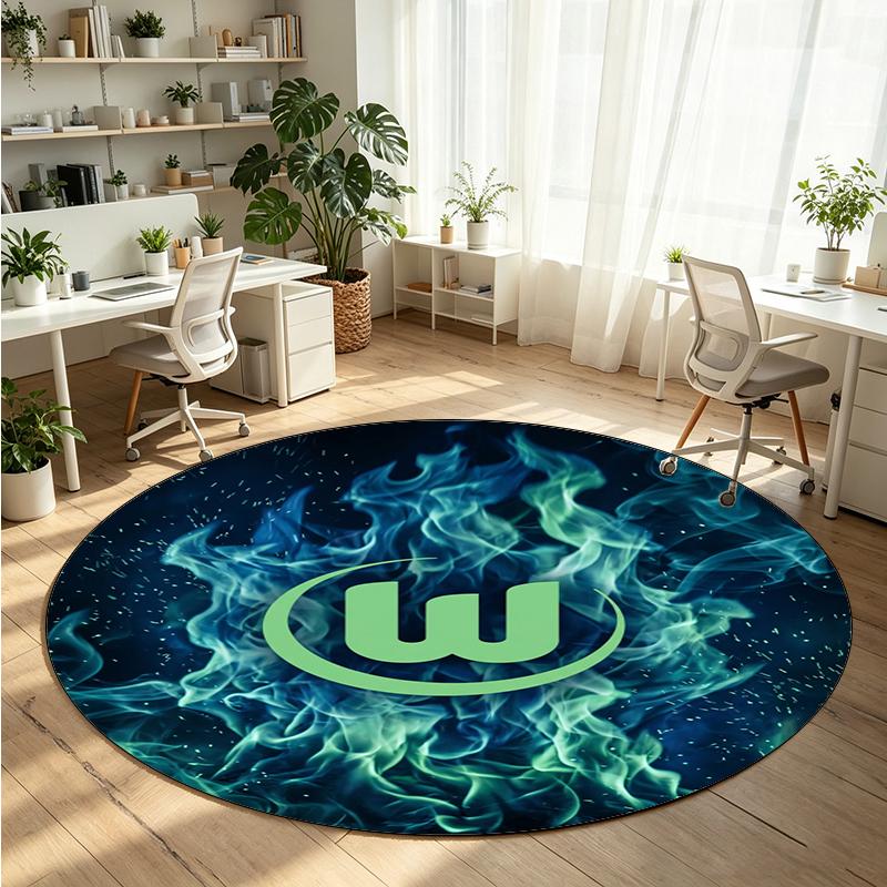 VfL Wolfsburg FC Printed Round Crystal Velvet Rug Soft Non Slip Floor Carpet For Bedroom Holiday Gift