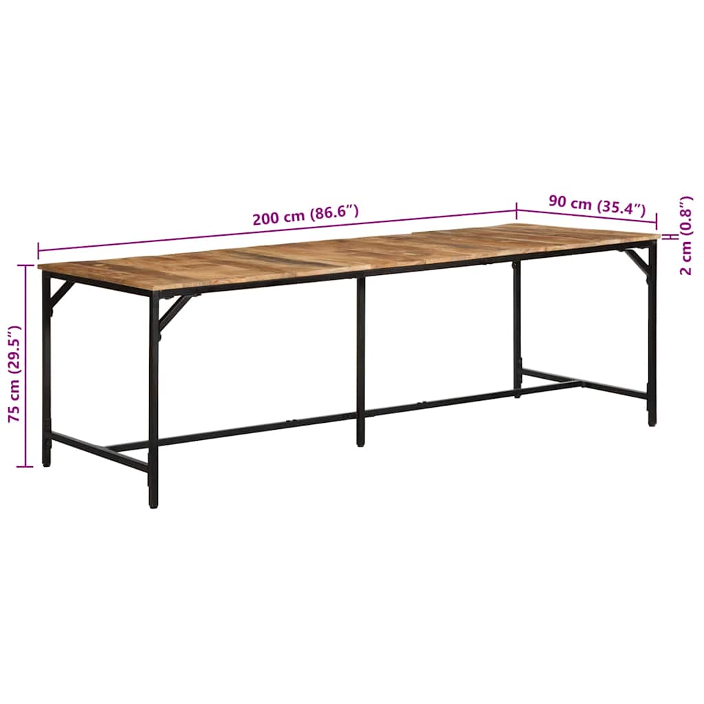 Dining Table 220 x 90 x 75 cm Rough Solid Mango Wood
