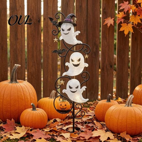 Holiday Lawn Art for Path Halloween Ghost Garden Stake, Cute Ghosts 2D Flat Metal Yard Theme Outdoor Decor Sign, Decoration Pathway Patio Front Porch