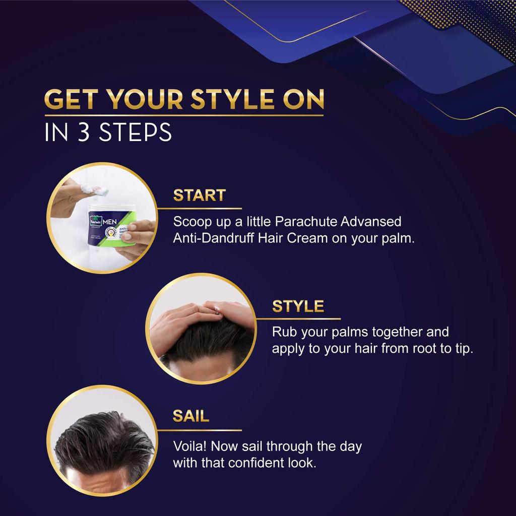 PARACHUTE Крем для волос для мужчин 100 мл x 6 шт. | Нелипкий кокосовый стайлинг-крем | Смягчающий крем для волос против перхоти для использования после душа