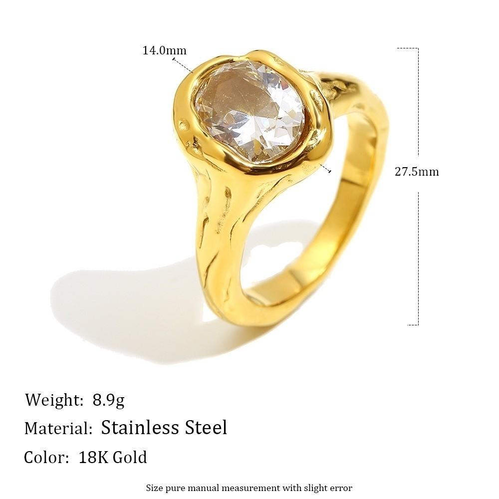 Oval Zircon Statement Ring Irregular Shape Stainless Steel Ring Shiny Zirconia Ring Daily Wear