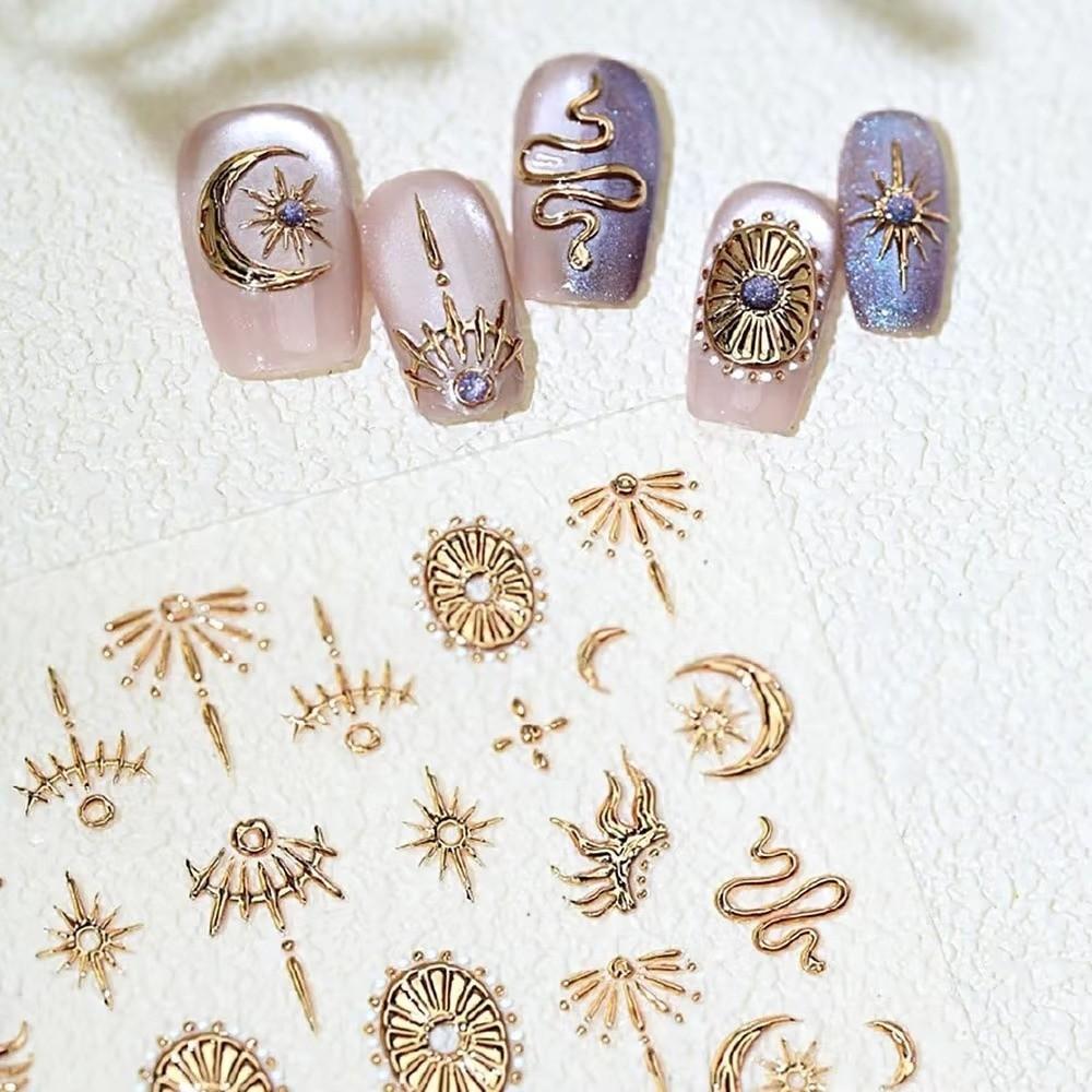 Bronzing Stars Moon Totem Nail Stickers Gold Silver Nail Decoation Decals DIY Nail Supplies