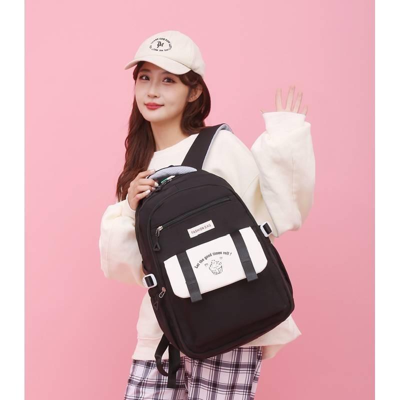 Fashionable And Durable Nylon Girls Backpack For School With Weaving And Stitching Elements